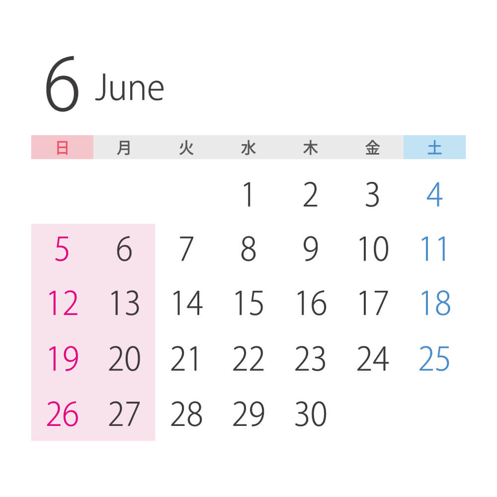 2022年6月の営業日
